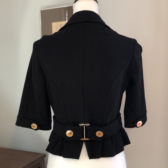 Itw by Claude Brown black cropped 3/4 sleeve jacket, ruffle bottom. Small - Picture 3 of 7